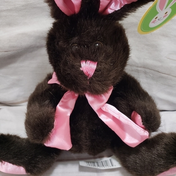 Kids Of America Dark Brown Bunny Rabbit 7" Plush Stuffed Animal Pink Satin Ears - Picture 2 of 7